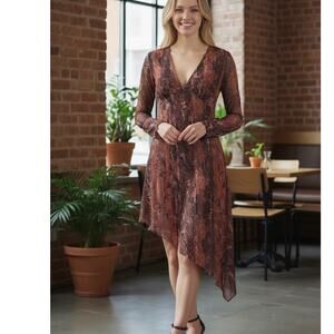 Oak & Trellis Dress NWT SZ Med Midi Autumn Leaf Baby Doll Long Sleeve Sheer HOCO